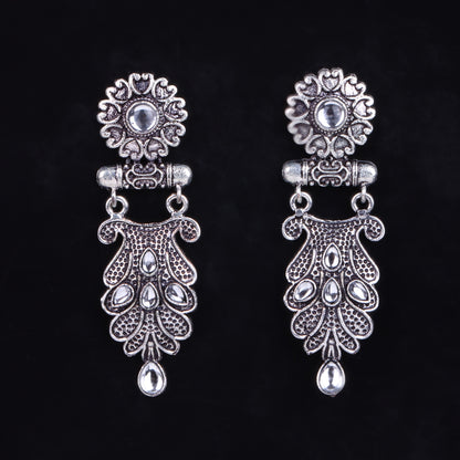 White Stone Studded Rajwada Style Oxidised Earrings