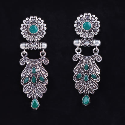 Green Stone Studded Rajwada Style Oxidised Earrings