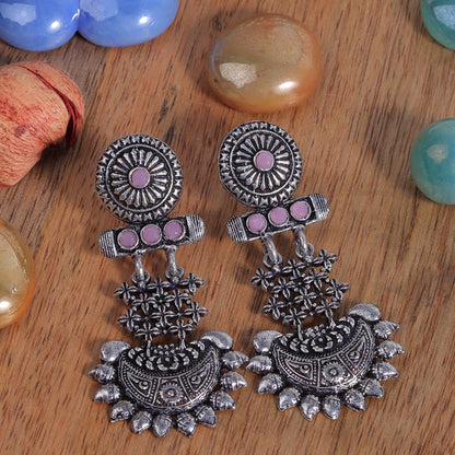 Baby Pink Stone Studded Rajwada Style Statement Danglers
