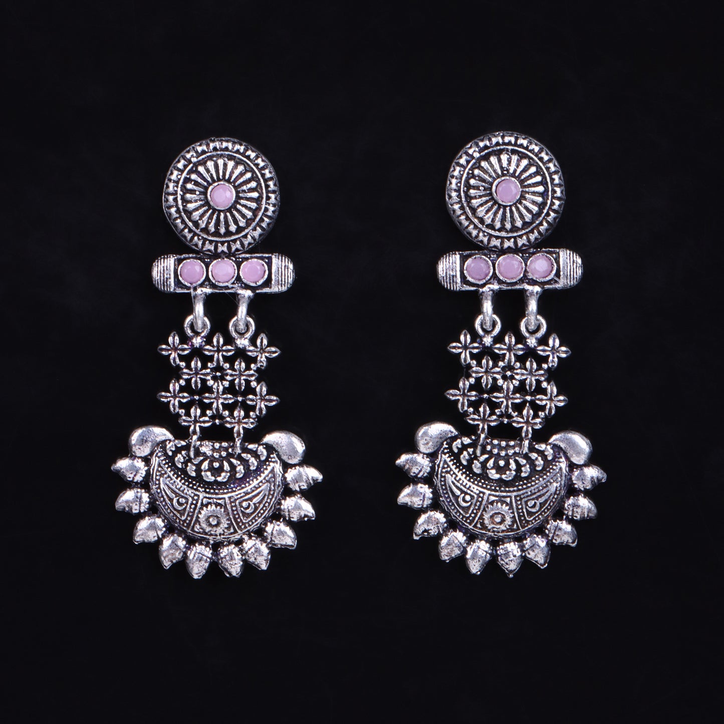 Baby Pink Stone Studded Rajwada Style Statement Danglers