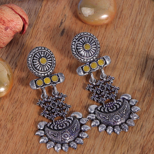 Yellow Stone Studded Rajwada Style Statement Danglers