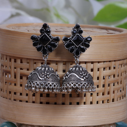 Black Stone Studded Hanging Brass Jhumki Danglers