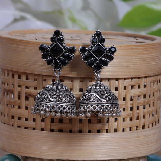 Black Stone Studded Hanging Brass Jhumki Danglers