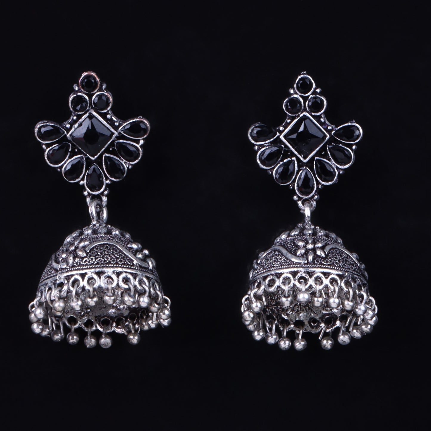 Black Stone Studded Hanging Brass Jhumki Danglers