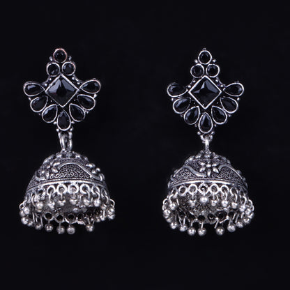 Black Stone Studded Hanging Brass Jhumki Danglers