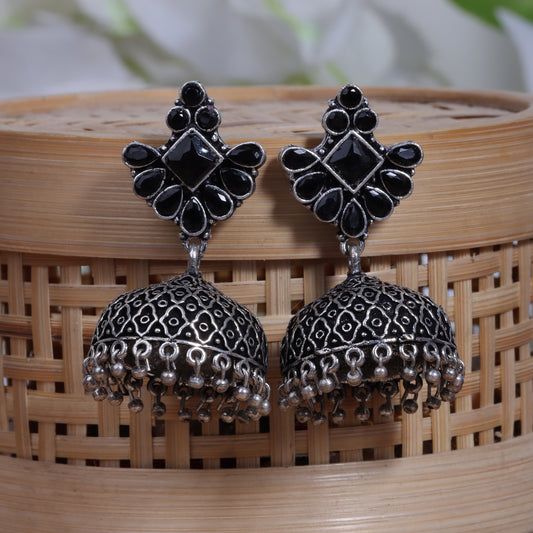 Black Stone Studded Hanging Brass Jhumki Danglers