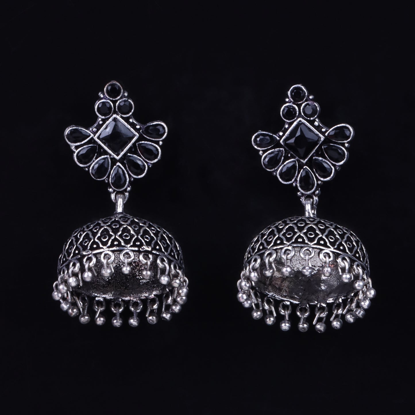 Black Stone Studded Hanging Brass Jhumki Danglers