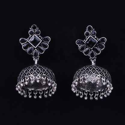 Black Stone Studded Hanging Brass Jhumki Danglers