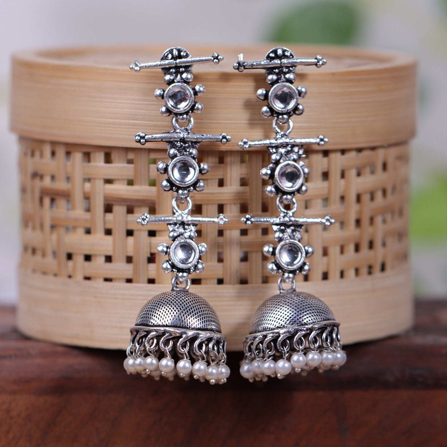 White Stone Studded Triple Layered Jhumkas