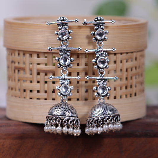 White Stone Studded Triple Layered Jhumkas