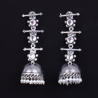 White Stone Studded Triple Layered Jhumkas