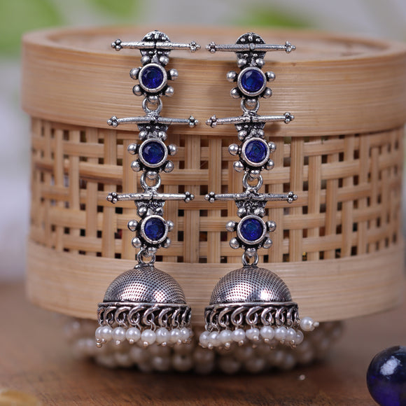 Blue Stone Studded Triple Layered Jhumkas