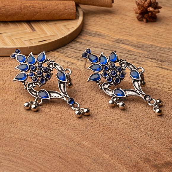 Blue Stone Studded Oxidised Dangler Earrings