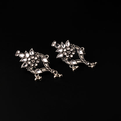 White Stone Studded Oxidised Dangler Earrings