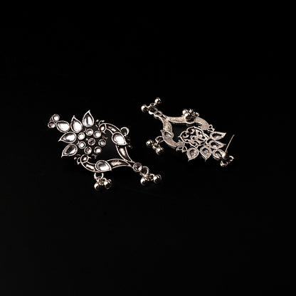 White Stone Studded Oxidised Dangler Earrings