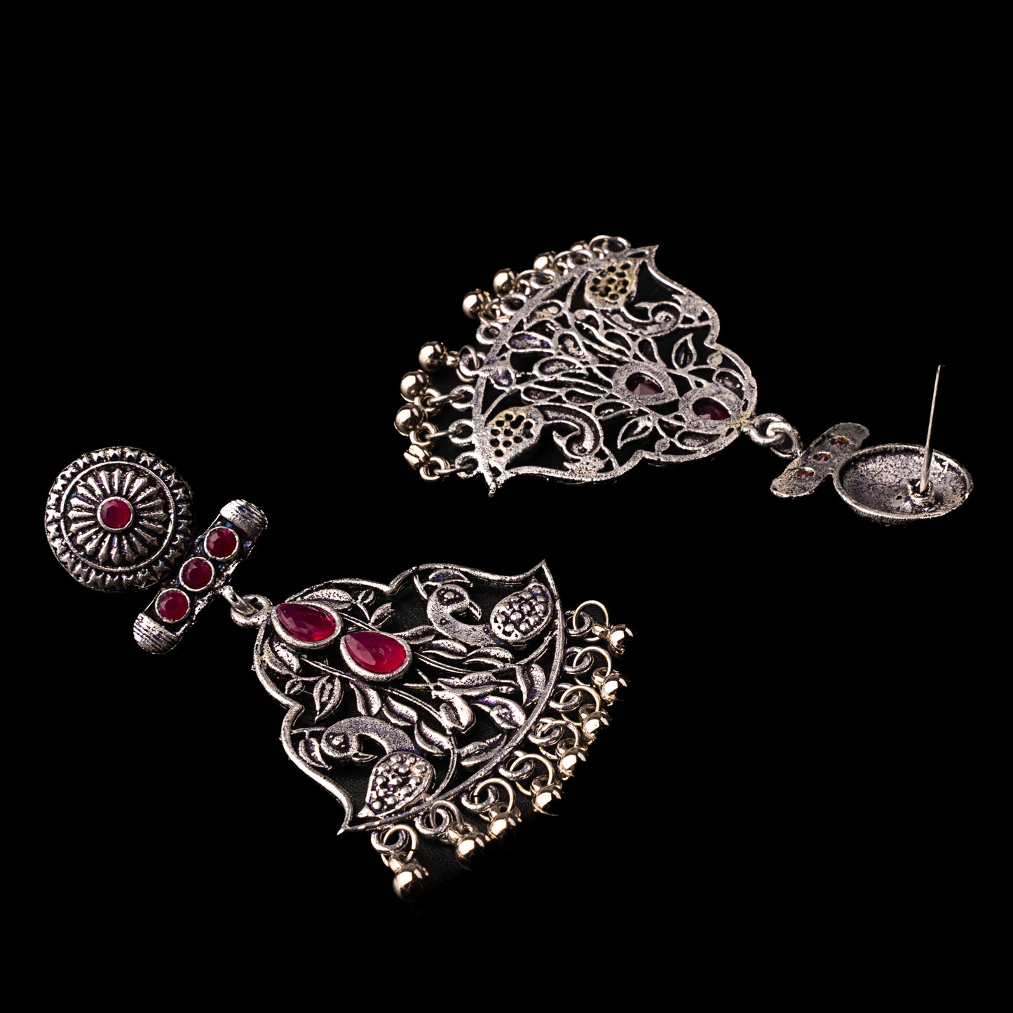 Red Stone Studded Oxidised Danglers