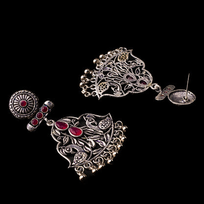 Red Stone Studded Oxidised Danglers