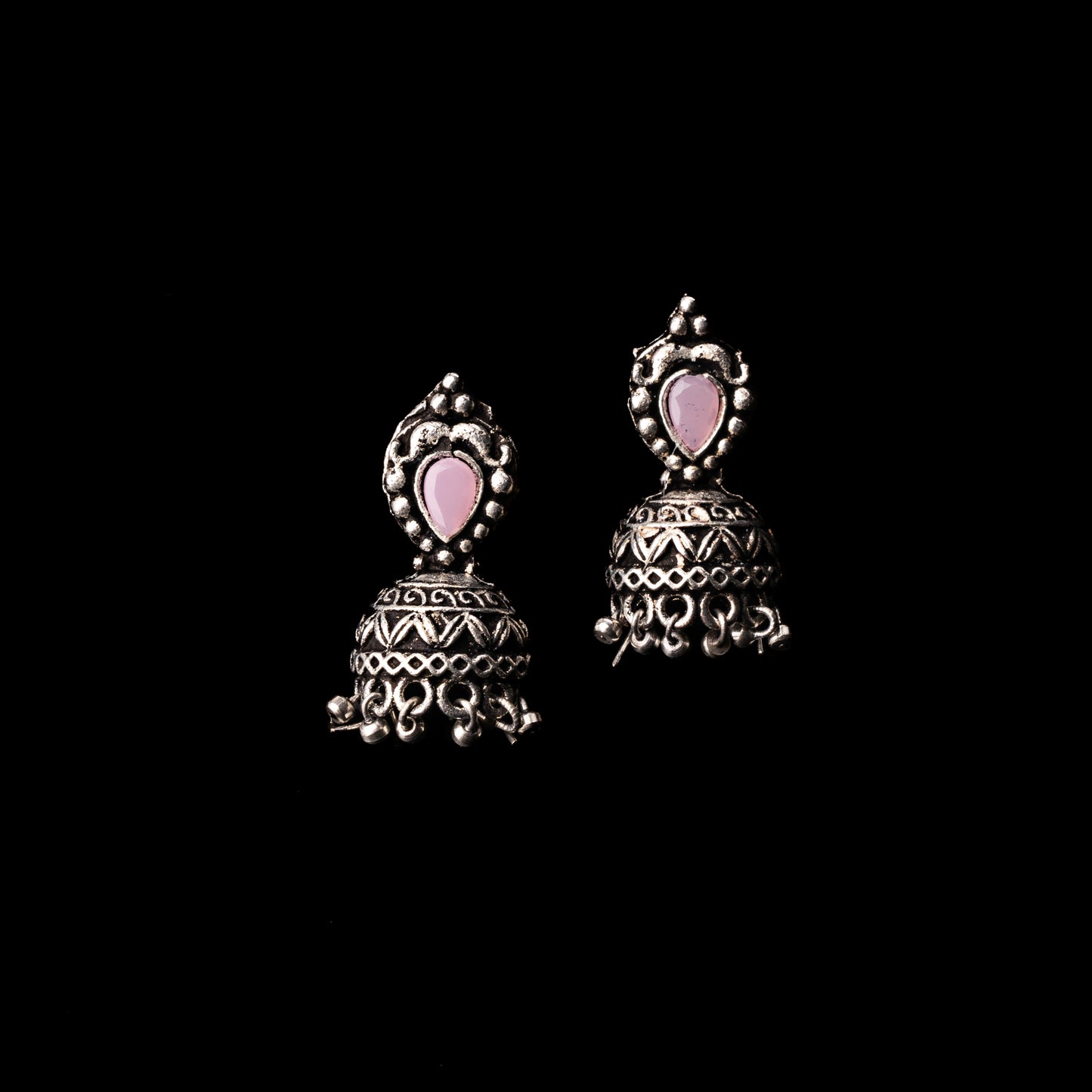 Baby Pink Stone Studded Beautiful Oxidised Earrings