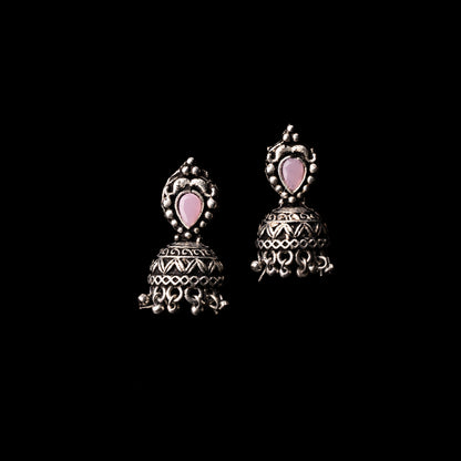 Baby Pink Stone Studded Beautiful Oxidised Earrings