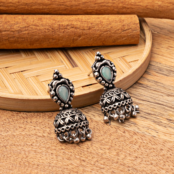 Mint Stone Studded Beautiful Oxidised Earrings