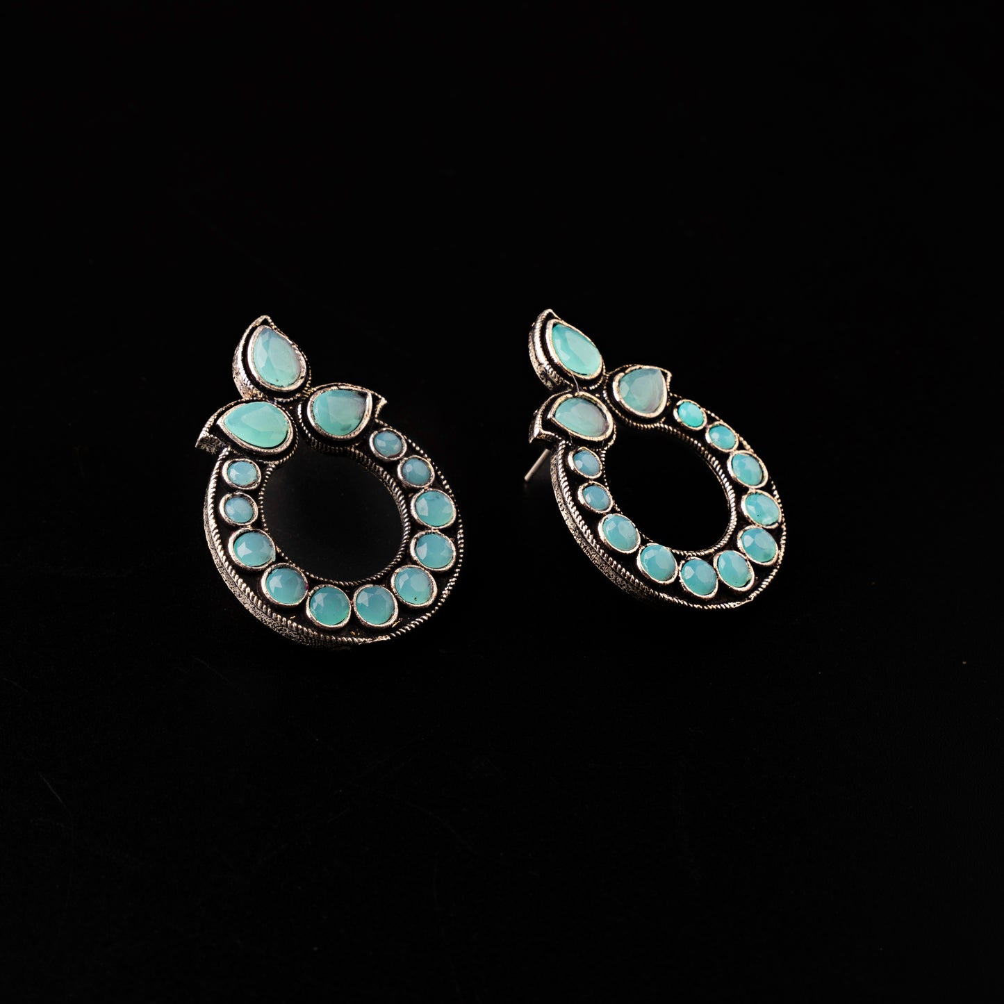 Mint Stone Studded Circular Stud Earrings