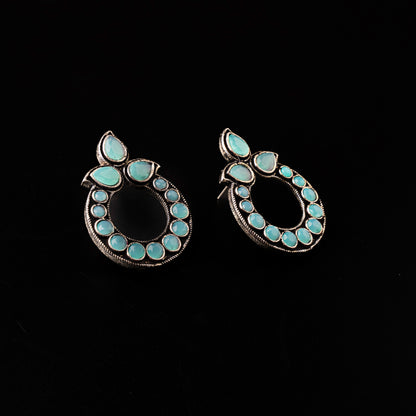 Mint Stone Studded Circular Stud Earrings
