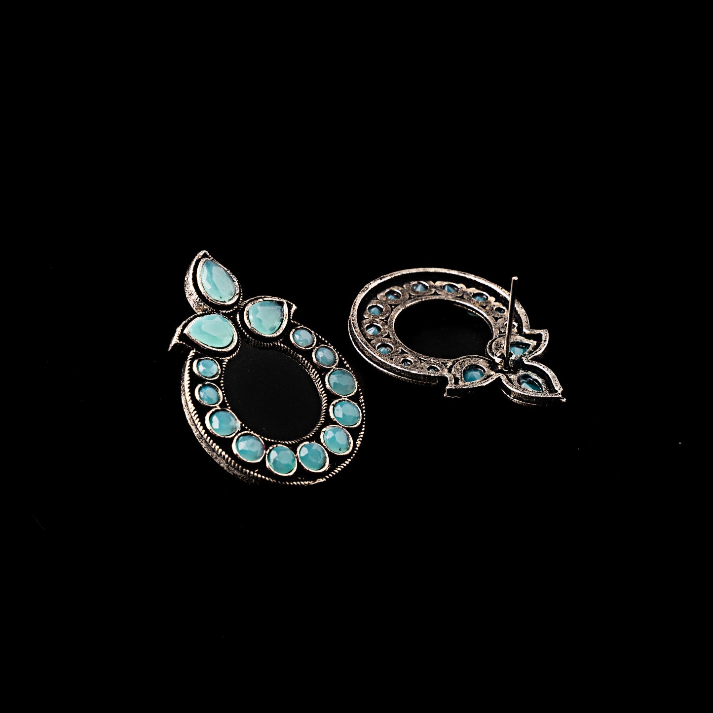 Mint Stone Studded Circular Stud Earrings