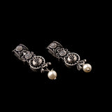 Grey Stone Studded Beautiful Oxidised Studs With Hanging Pearl