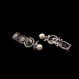 Grey Stone Studded Beautiful Oxidised Studs With Hanging Pearl