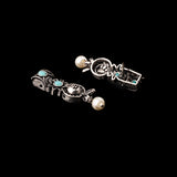 Mint Stone Studded Beautiful Oxidised Studs With Hanging Pearl