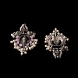 Baby Pink Stone Studded Beautiful Ganesha Earrings With Hanging Baby Pearls