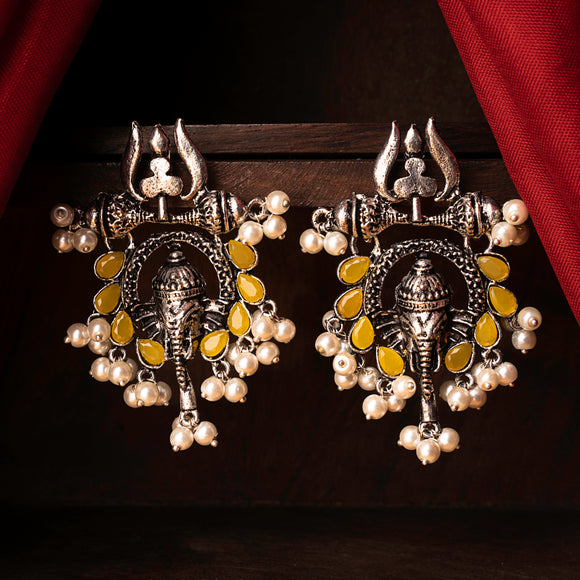 Elegant white stones with yellow stone earing AD - Jewellery Patches