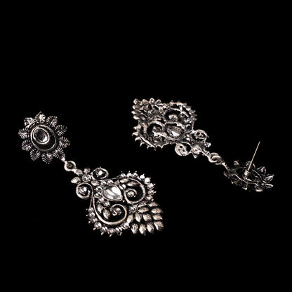 White Stone Studded Statement Oxidised Earrings