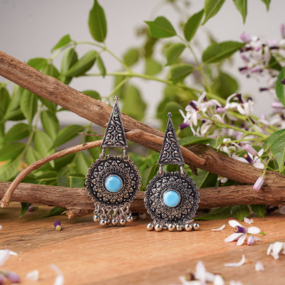 Sky Blue Stone Studded Oxidised Earrings