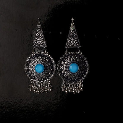 Sky Blue Stone Studded Oxidised Earrings