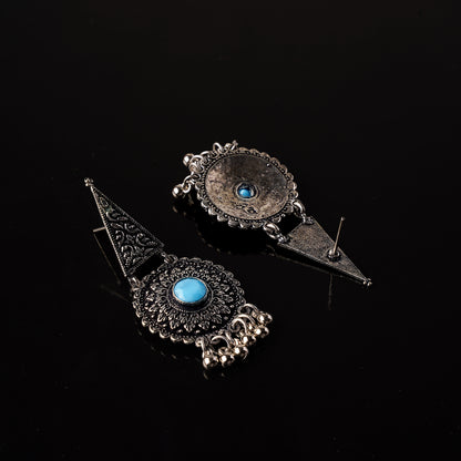 Sky Blue Stone Studded Oxidised Earrings