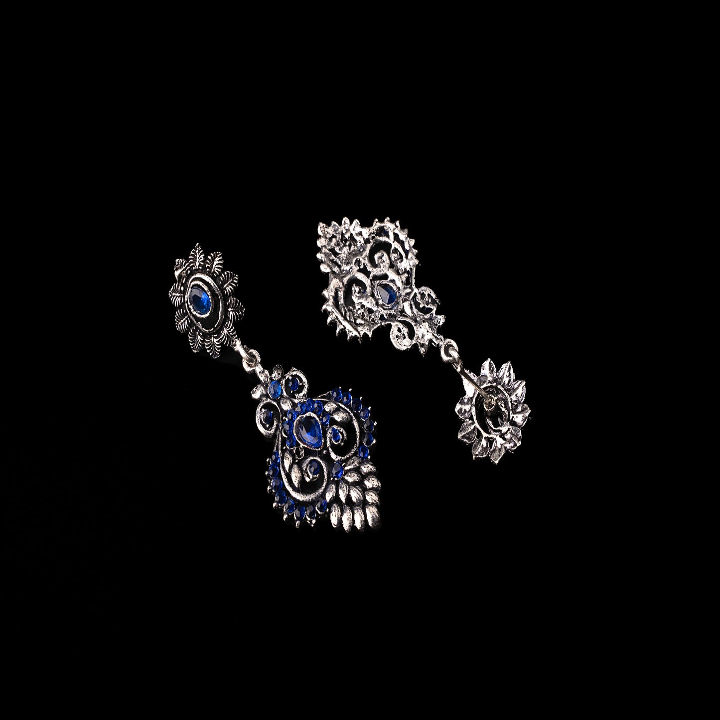 Blue Stone Studded Statement Oxidised Earrings