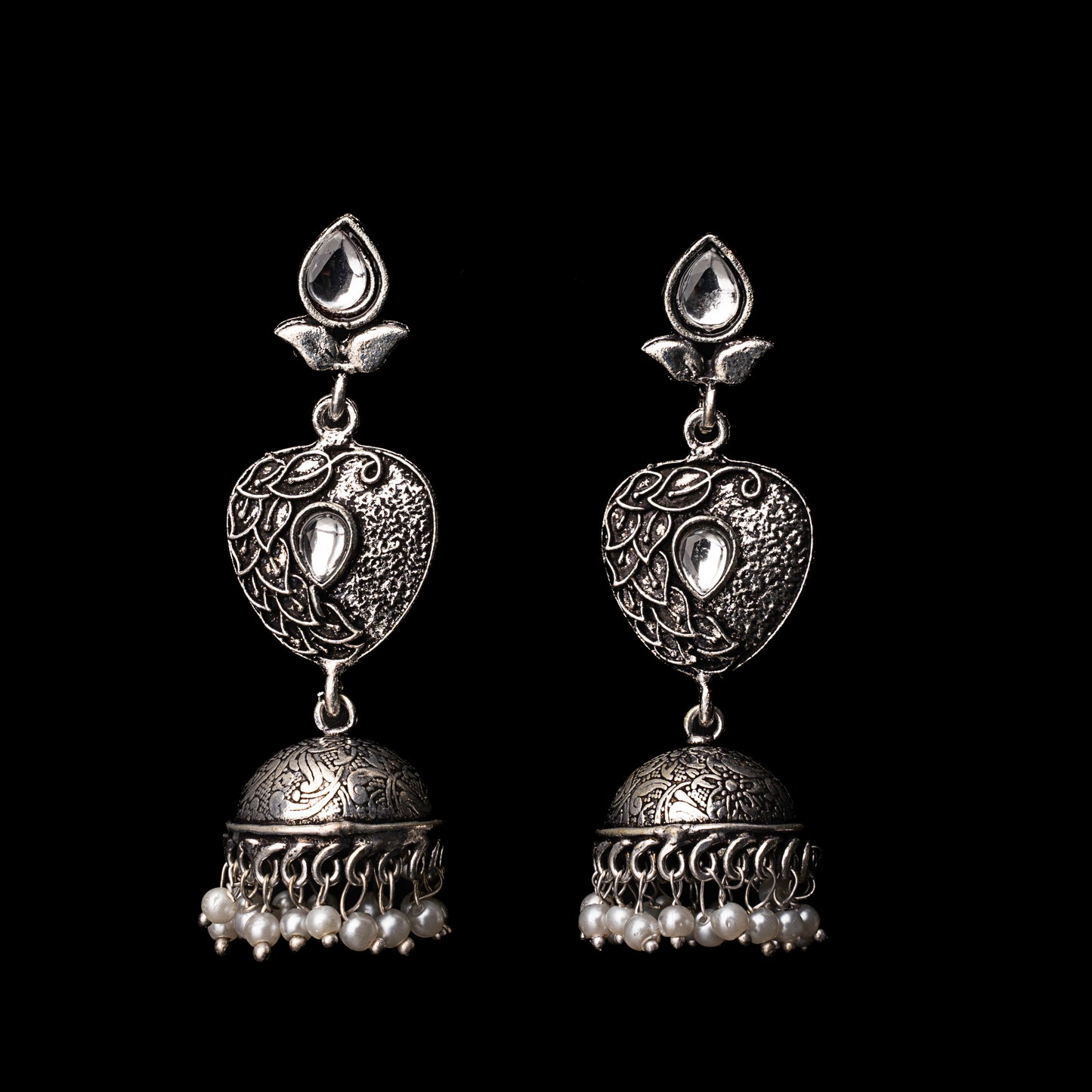White Stone Studded Danglers With Hanging Jhumka