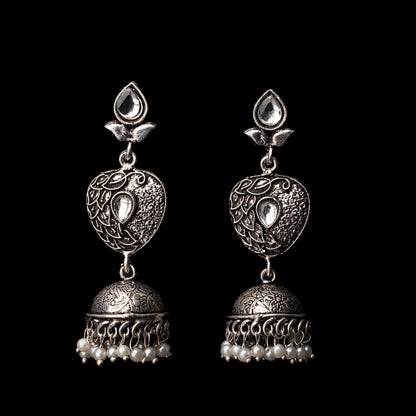 White Stone Studded Danglers With Hanging Jhumka