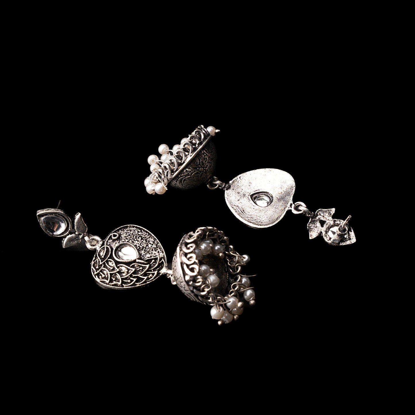 White Stone Studded Danglers With Hanging Jhumka