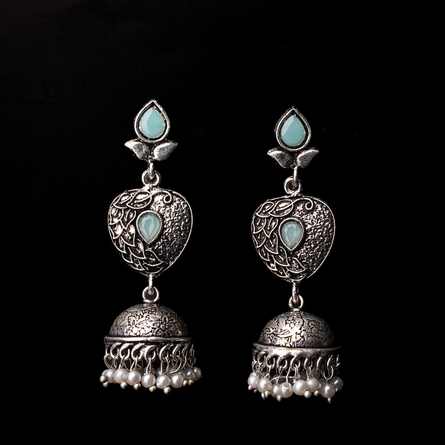 Mint Stone Studded Danglers With Hanging Jhumka