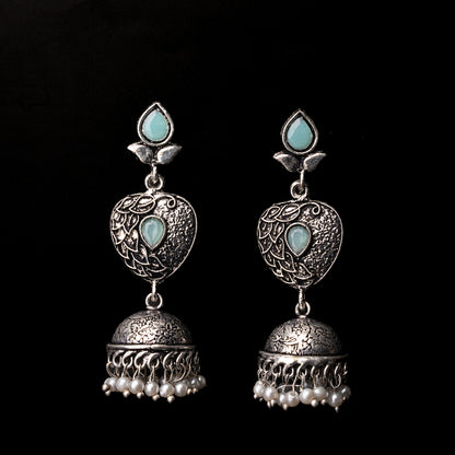 Mint Stone Studded Danglers With Hanging Jhumka