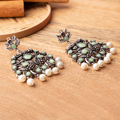 Pista Stone Studded Danglers With Hanging Pearls