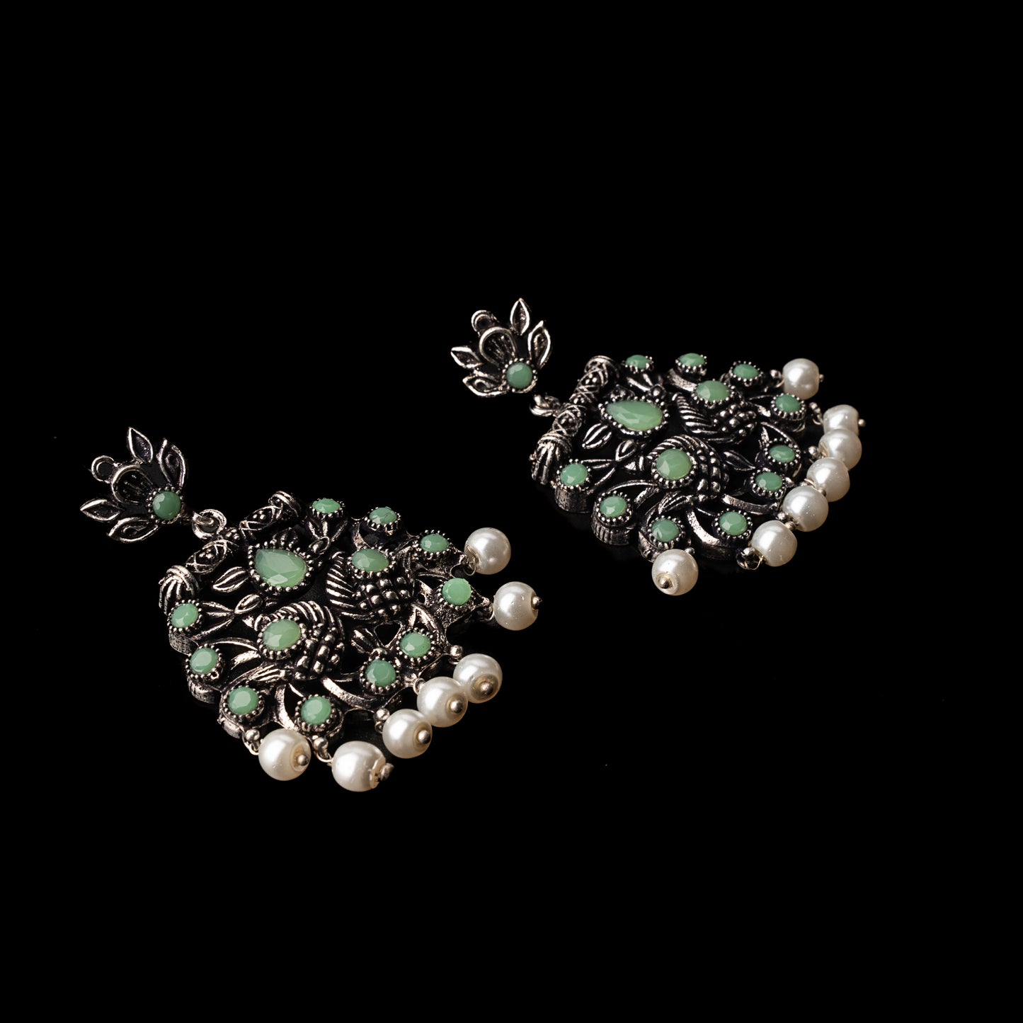 Pista Stone Studded Danglers With Hanging Pearls