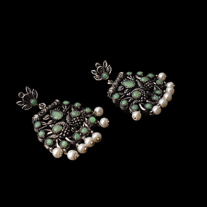 Pista Stone Studded Danglers With Hanging Pearls