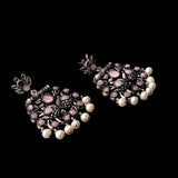 Baby Pink Stone Studded Danglers With Hanging Pearls