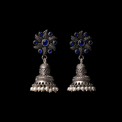 Fearless flower jhumki earring (Blue)