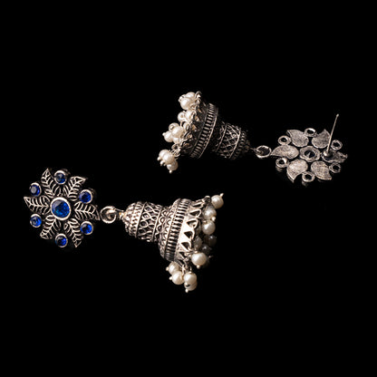 Fearless flower jhumki earring (Blue)