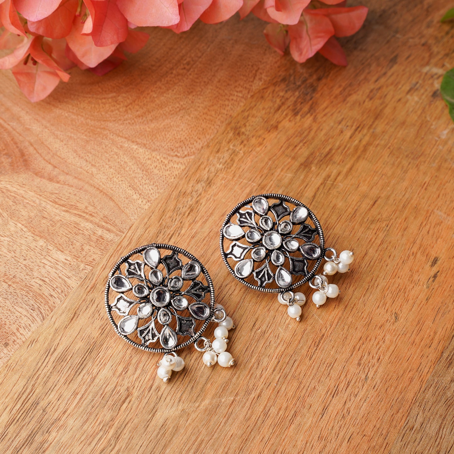 Glass drops Dangler Earrings (White)