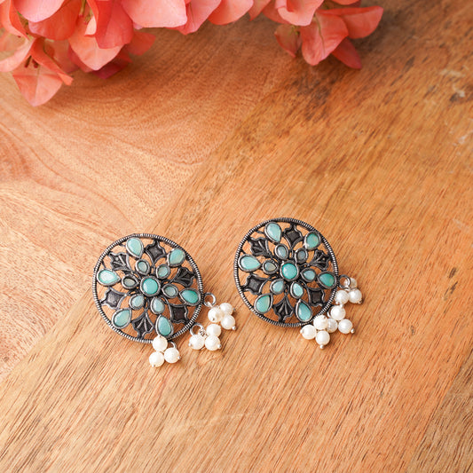 Mint Stone Studded Circular Studs